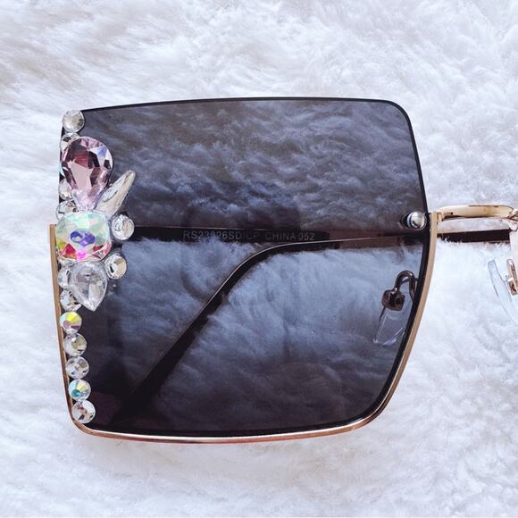 Nora Black w/ Gold Rims Square Sunglasses - Picture 3 of 13